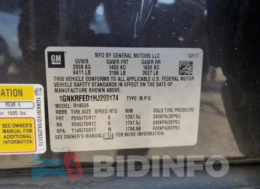 1GNKRFED1HJ293174 Photo# 14