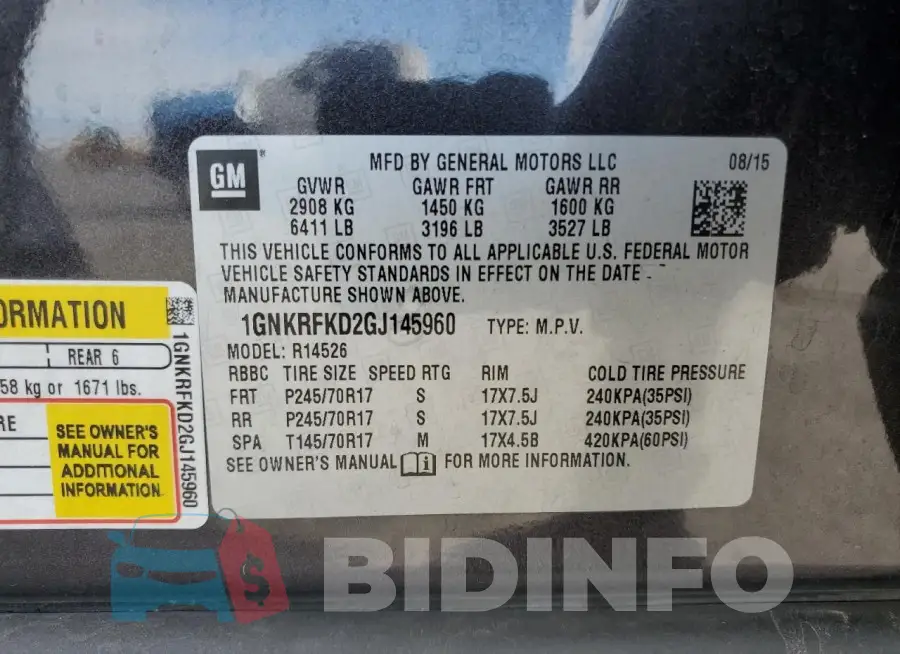 1GNKRFKD2GJ145960 Photo# 13