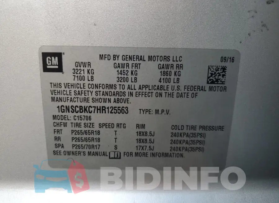 1GNSCBKC7HR125563 Photo# 13