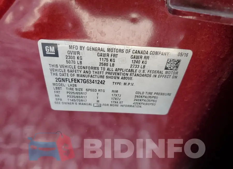 2GNFLFEK7G6341242 Photo# 12