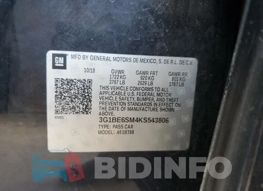 3G1BE6SM4KS543806 Photo# 12