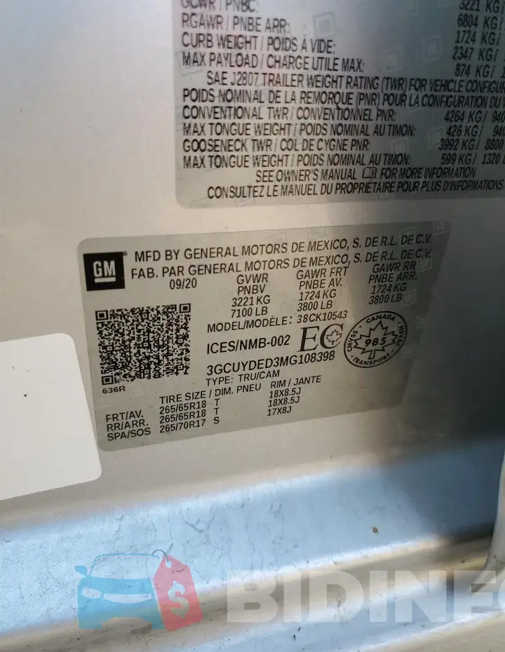 3GCUYDED3MG108398 Photo# 12