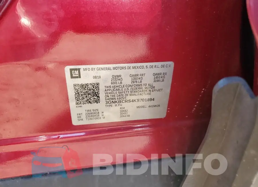 3GNKBCRS4KS701894 Photo# 12