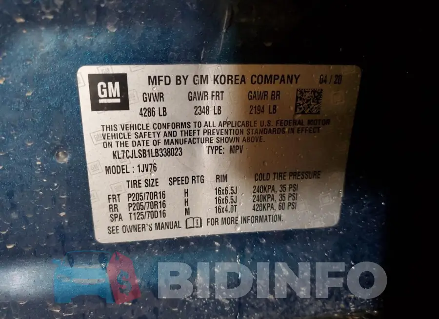KL7CJLSB1LB338023 Photo# 14