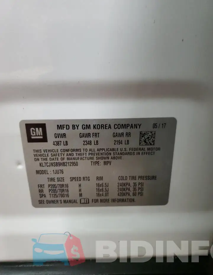 KL7CJNSB9HB212950 Photo# 14
