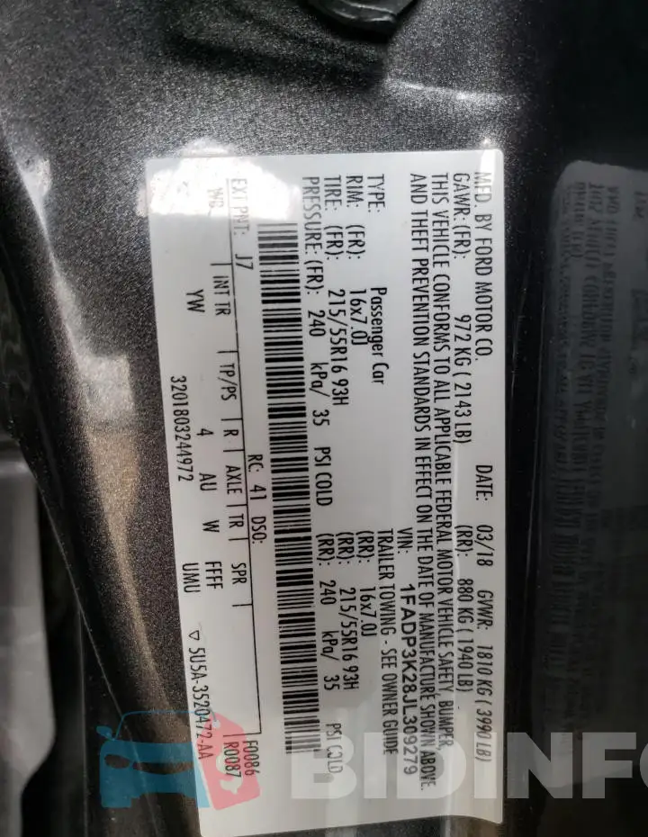 1FADP3K28JL309279 Photo# 12
