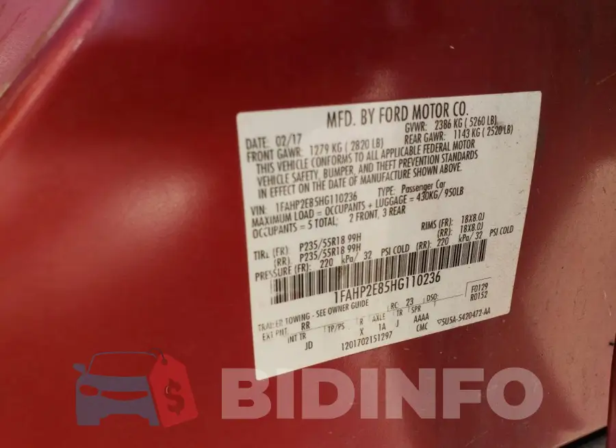 1FAHP2E85HG110236 Photo# 12