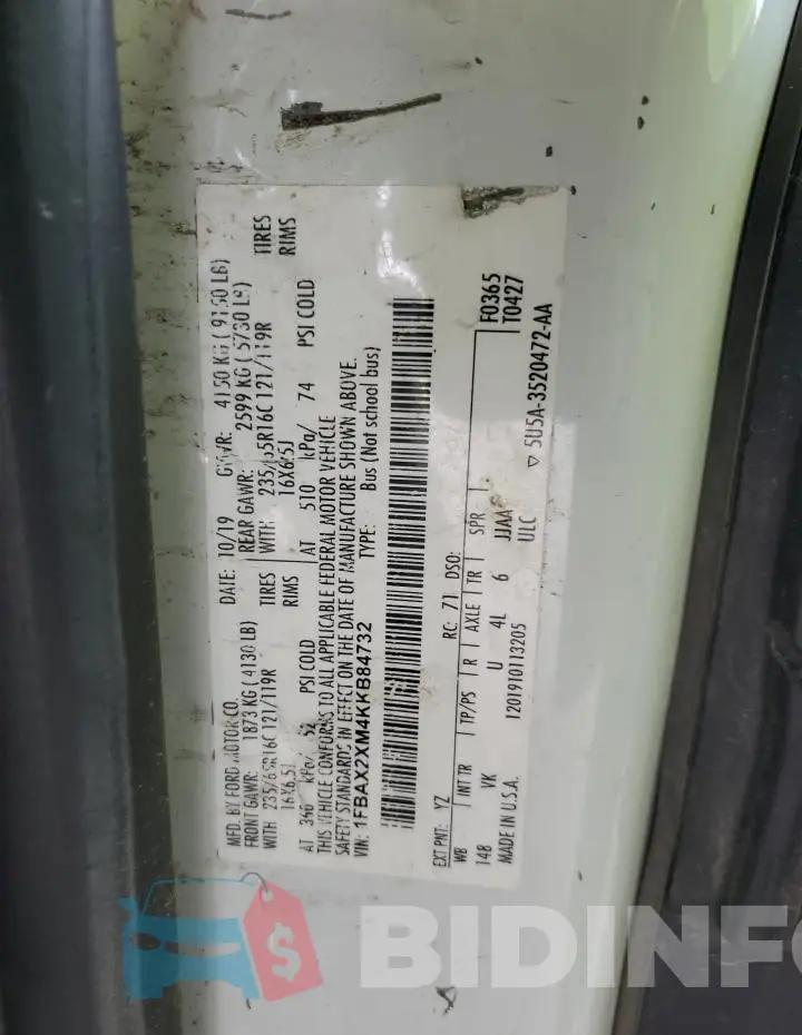 1FBAX2XM4KKB84732 Photo# 12