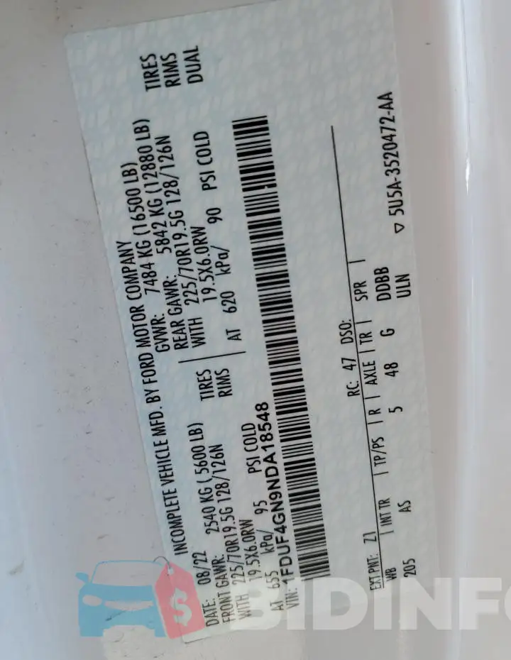 1FDUF4GN9NDA18548 Photo# 12
