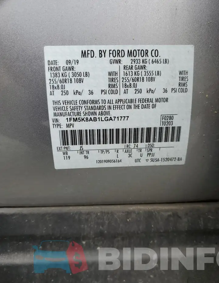 1FM5K8AB1LGA71777 Photo# 14
