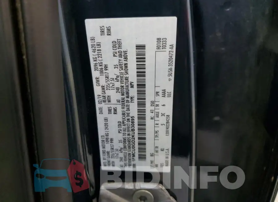 1FMCU0GD2KUB30895 Photo# 13