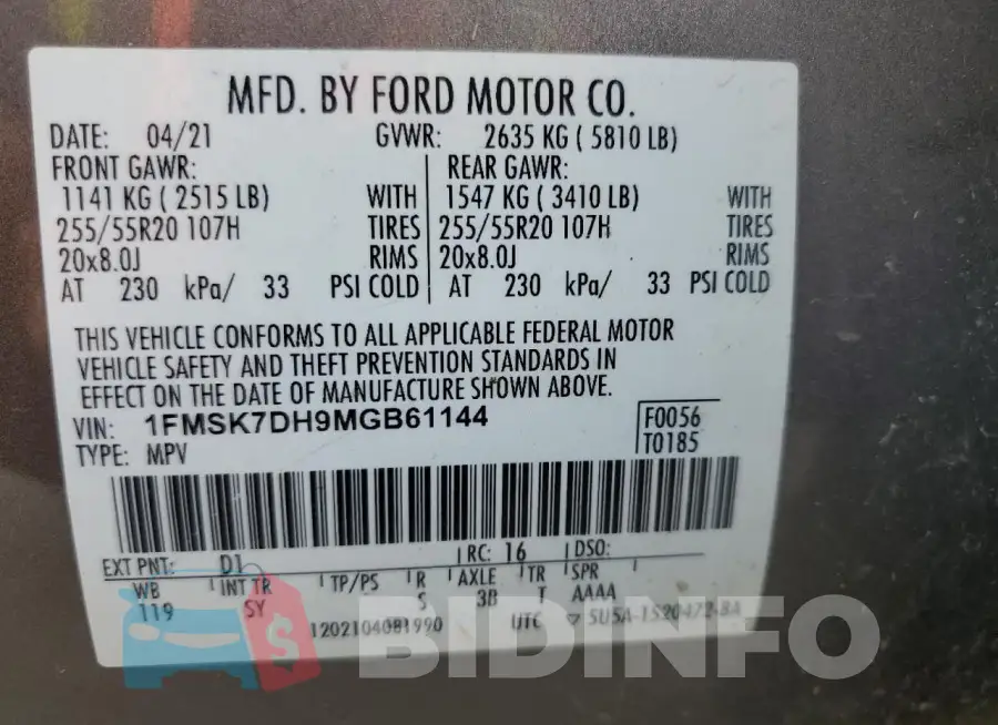 1FMSK7DH9MGB61144 Photo# 13