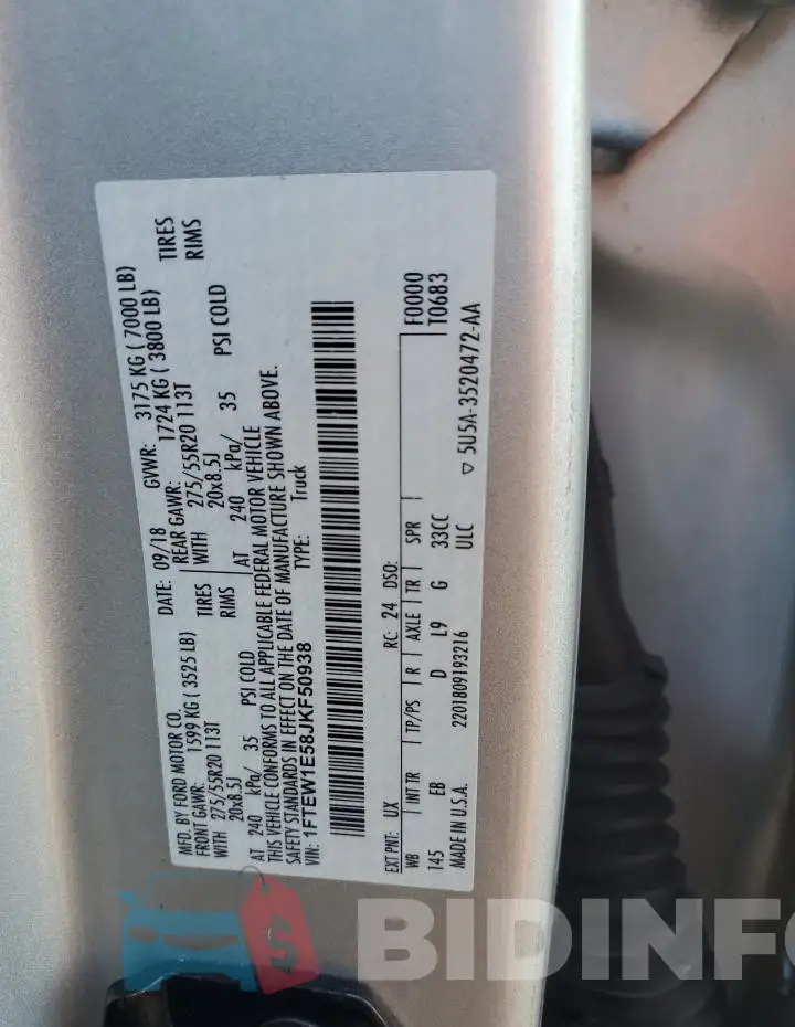 1FTEW1E58JKF50938 Photo# 12