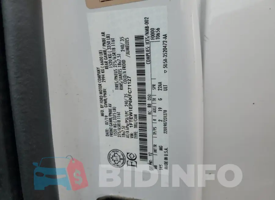 1FTEW1EP6KFC71127 Photo# 12