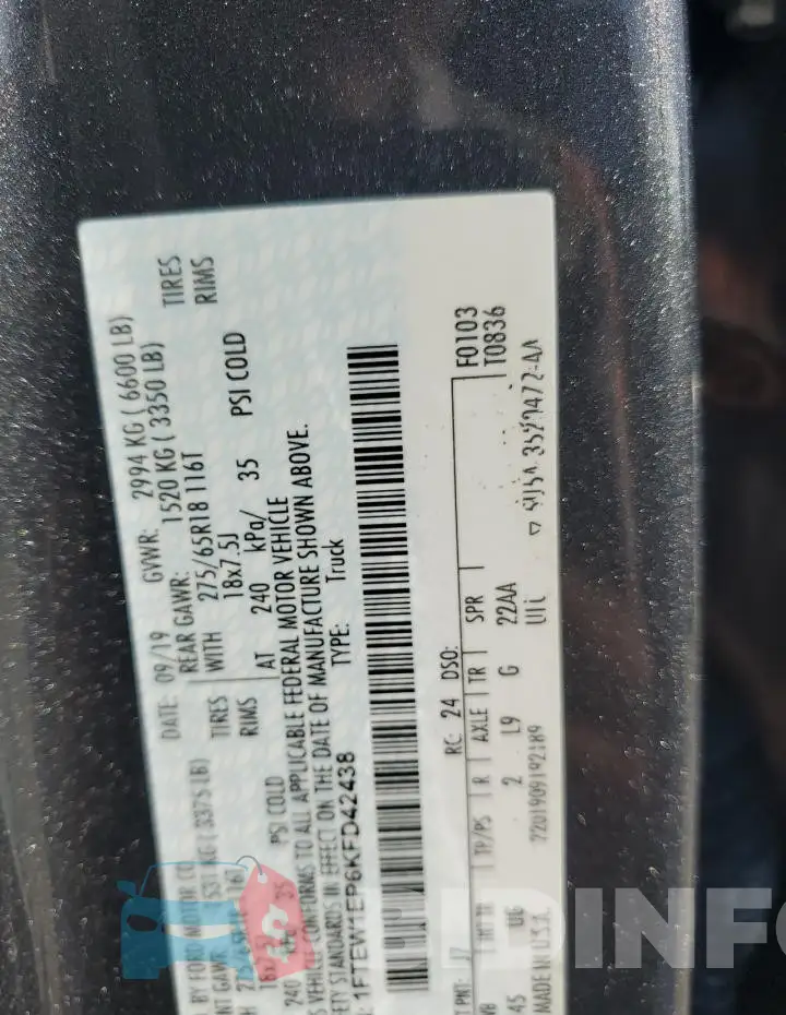 1FTEW1EP6KFD42438 Photo# 13