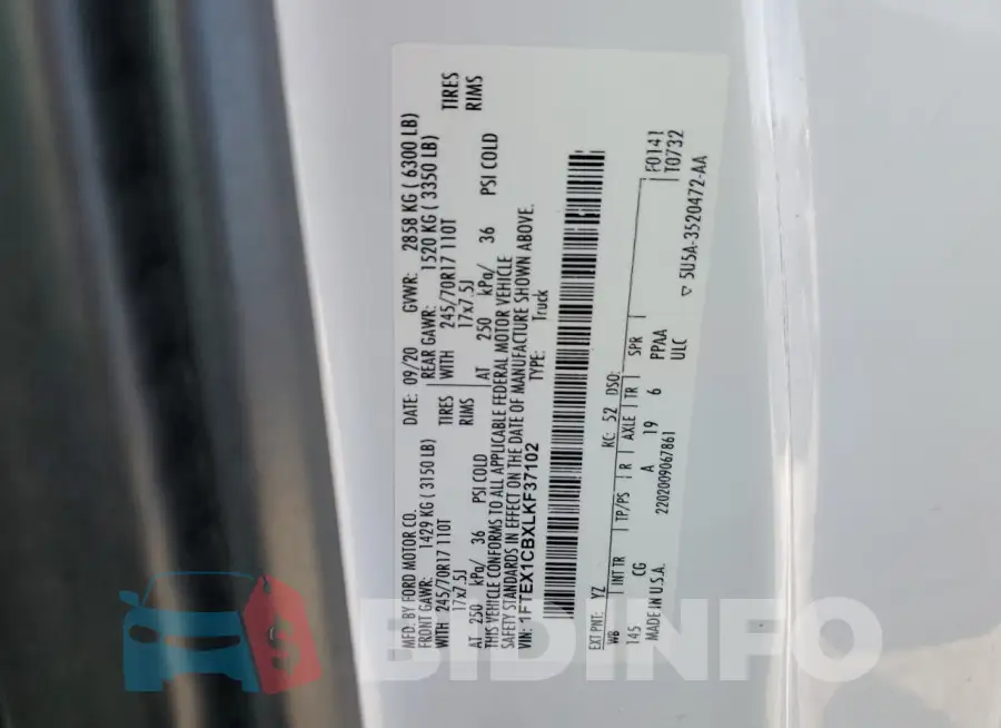 1FTEX1CBXLKF37102 Photo# 13