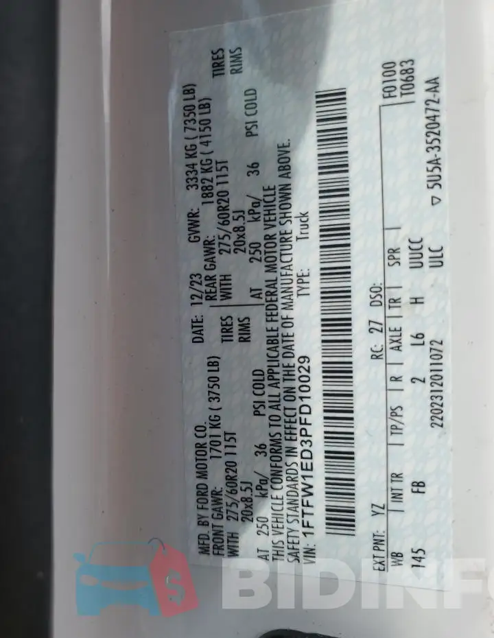 1FTFW1ED3PFD10029 Photo# 13
