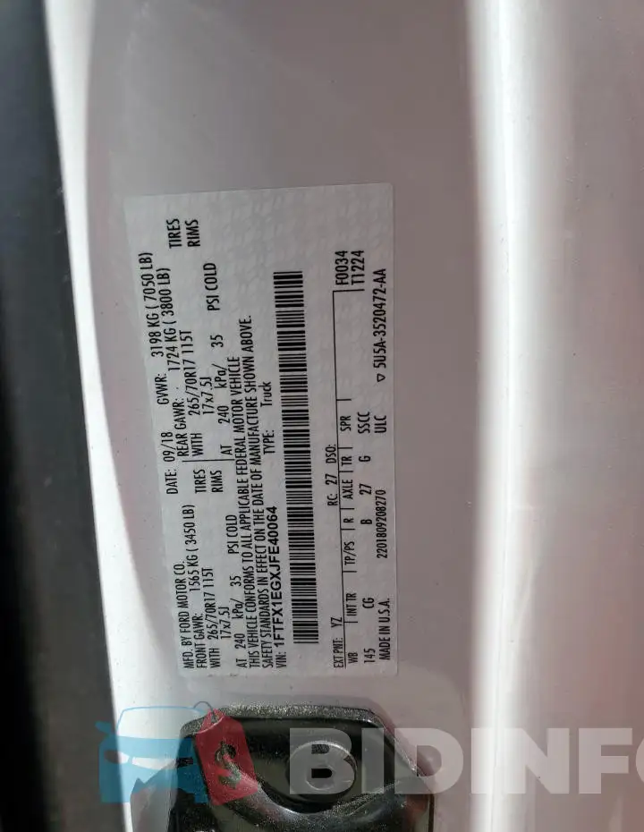 1FTFX1EGXJFE40064 Photo# 12