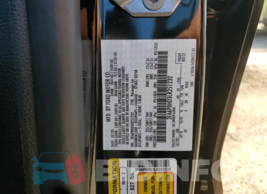 3FA6P0HD3LR251232 Photo# 12