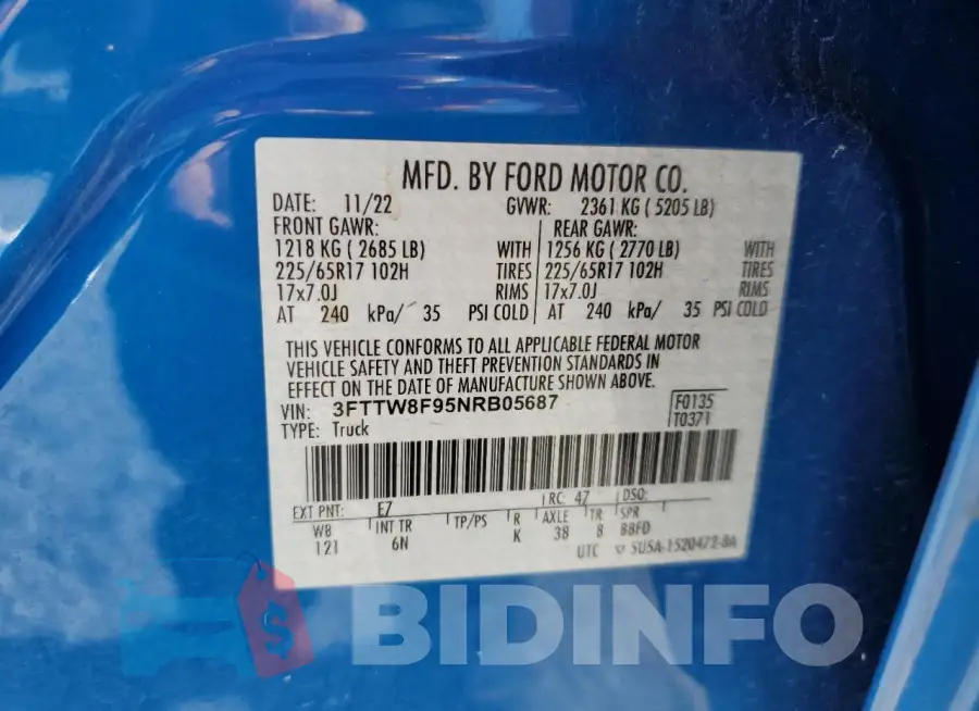 3FTTW8F95NRB05687 Photo# 12