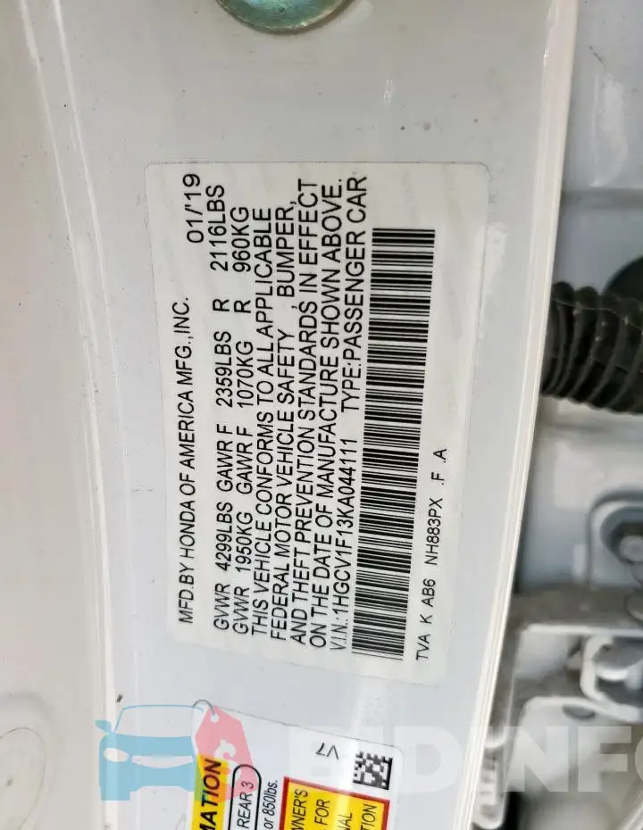 1HGCV1F13KA044111 Photo# 12