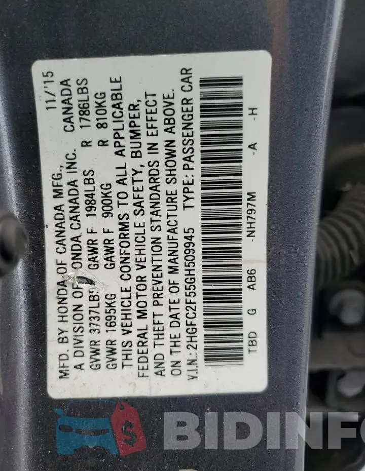 2HGFC2F55GH509945 Photo# 12