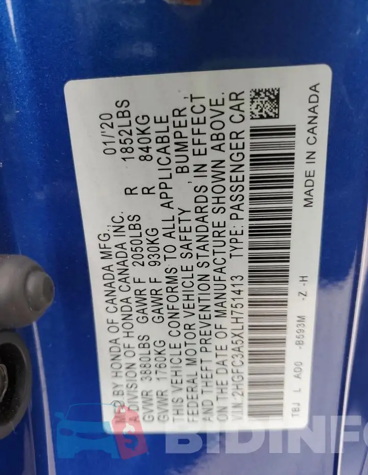 2HGFC3A5XLH751413 Photo# 12