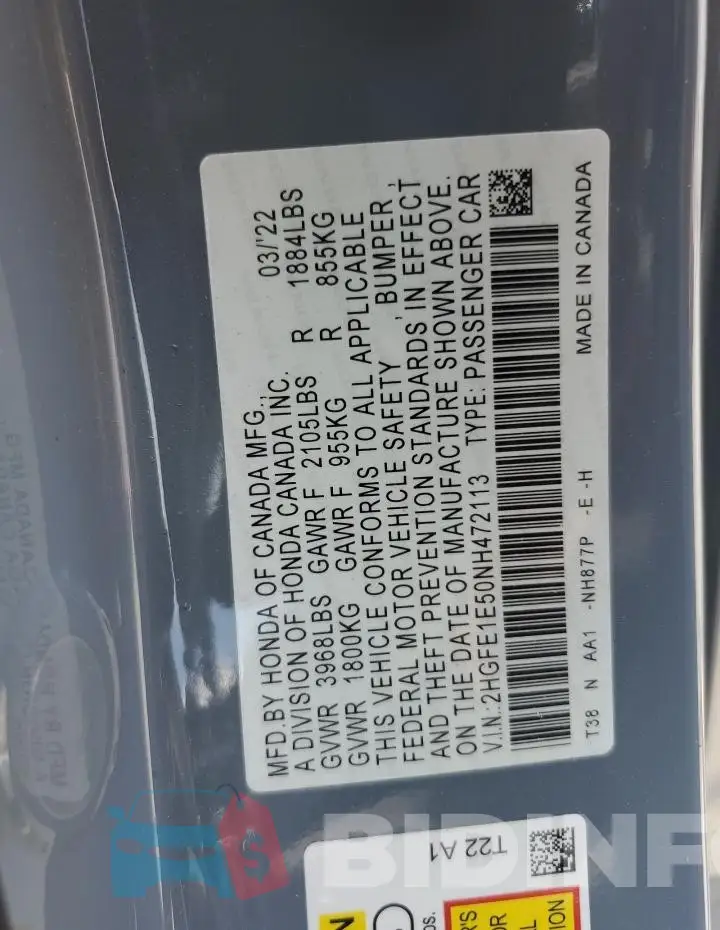 2HGFE1E50NH472113 Photo# 12