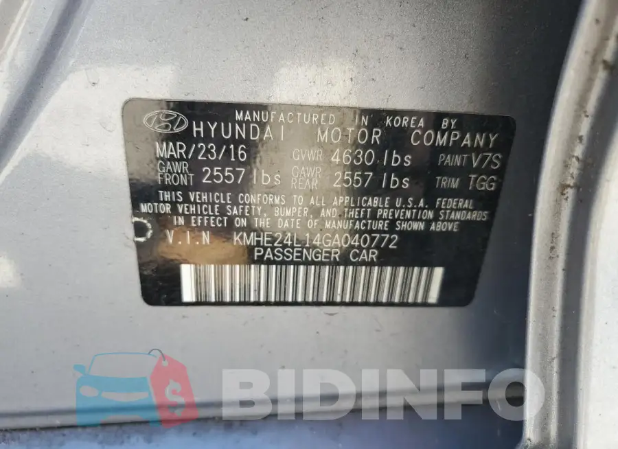 KMHE24L14GA040772 Photo# 12