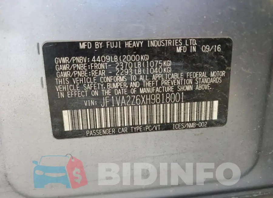 JF1VA2Z6XH9818001 Photo# 12