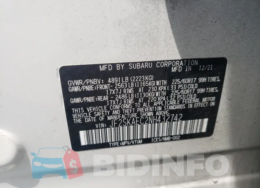 JF2SKAEC2NH432742 Photo# 13
