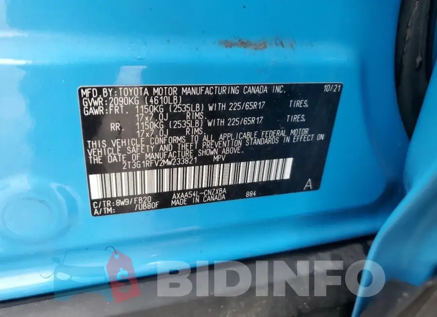 2T3G1RFV2MW233821 Photo# 13