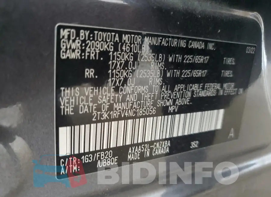 2T3K1RFV4NC185056 Photo# 13