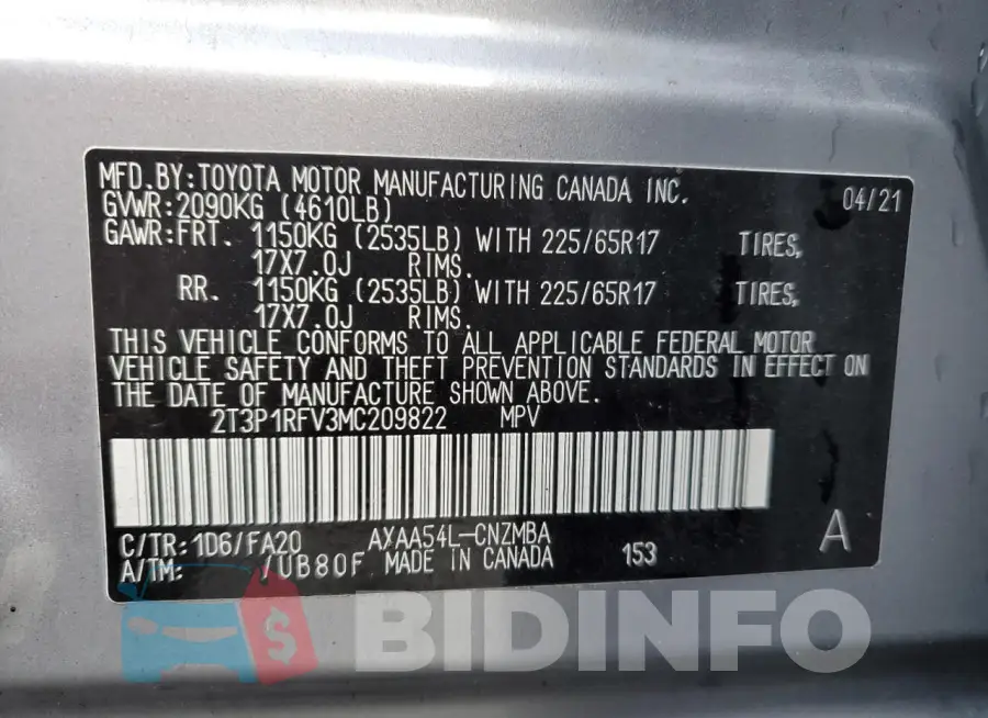 2T3P1RFV3MC209822 Photo# 13