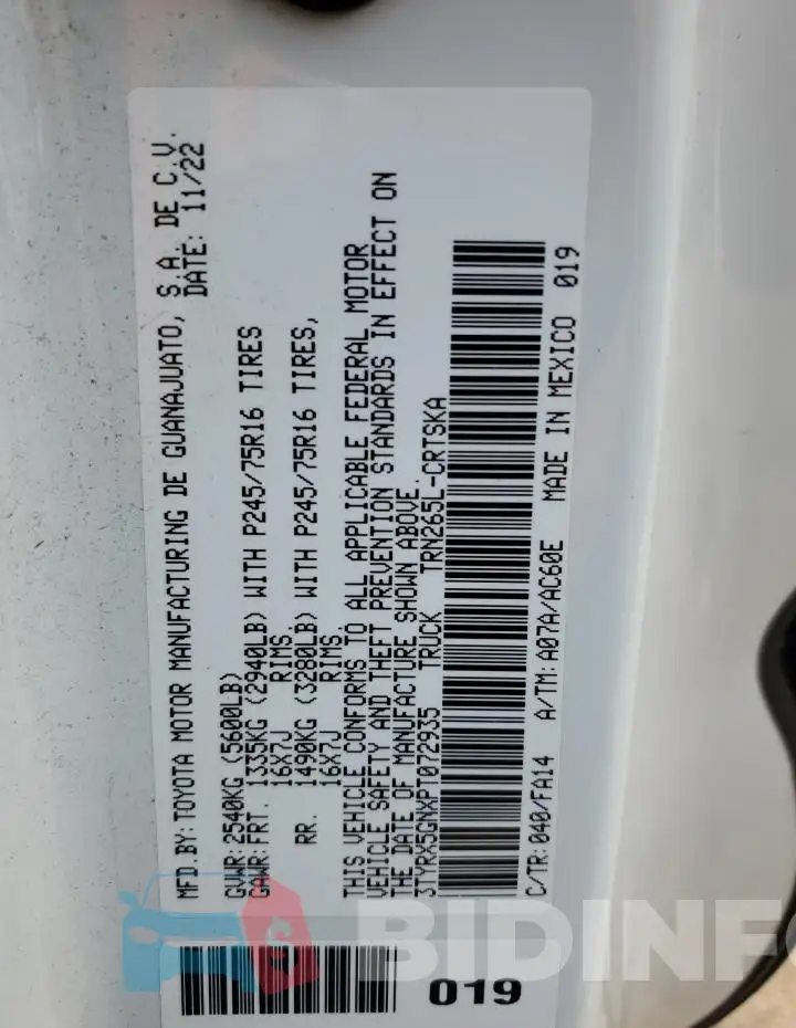 3TYRX5GNXPT072935 Photo# 13