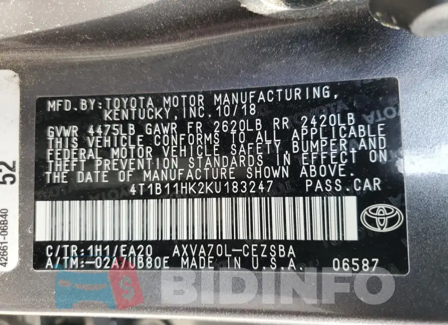 4T1B11HK2KU183247 Photo# 13