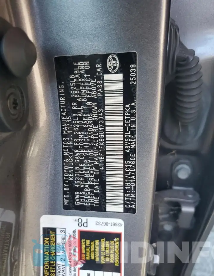 4T1BF1FK9GU173343 Photo# 12