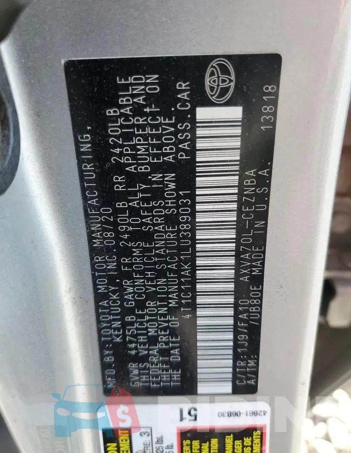4T1C11AK1LU389031 Photo# 12