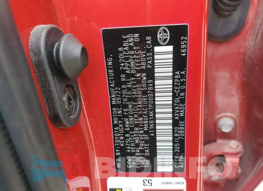 4T1K61AK1PU097849 Photo# 13