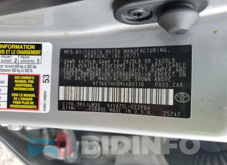 4T1K61AK6MU480116 Photo# 13