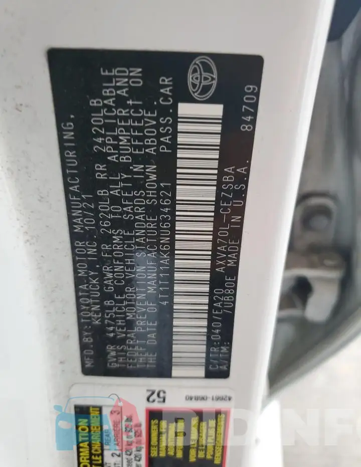 4T1T11AK6NU634621 Photo# 12