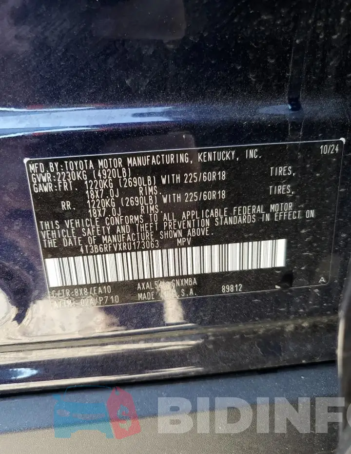 4T3B6RFVXRU173063 Photo# 13