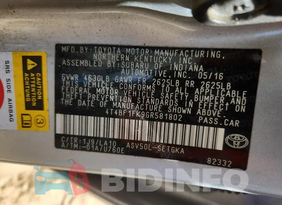 4T4BF1FK9GR581802 Photo# 12
