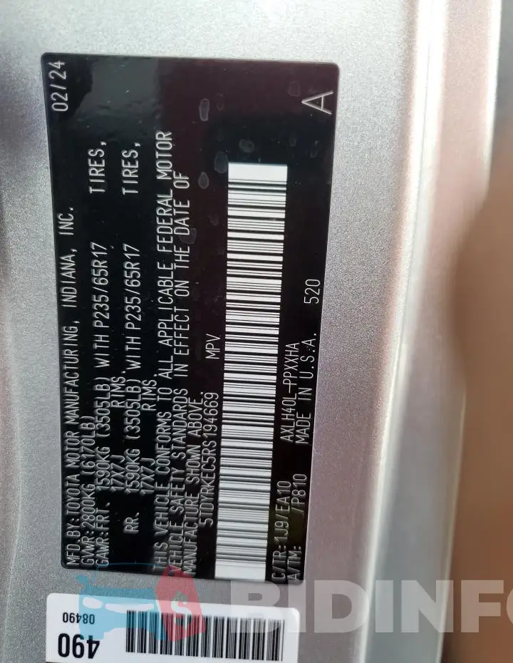 5TDYRKEC5RS194669 Photo# 13