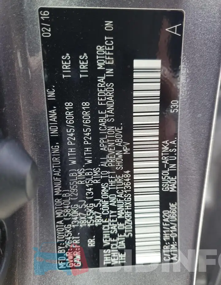 5TDZKRFHXGS136484 Photo# 13