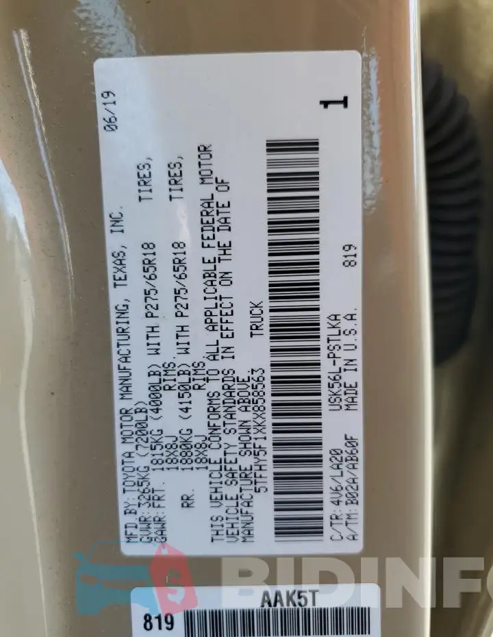 5TFHY5F1XKX858563 Photo# 12