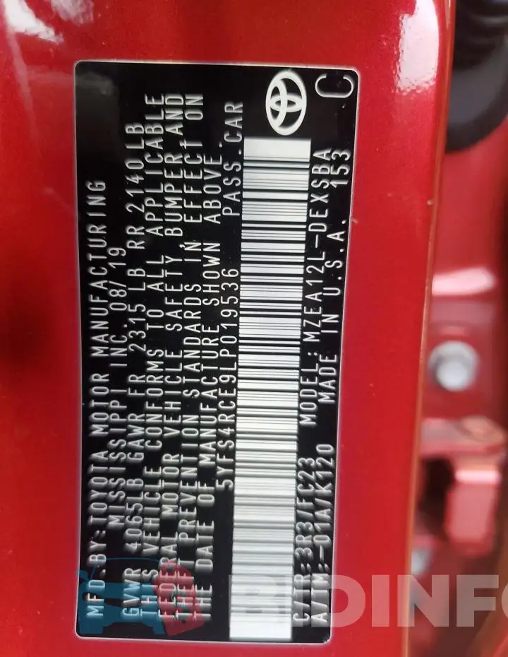 5YFS4RCE9LP019536 Photo# 12