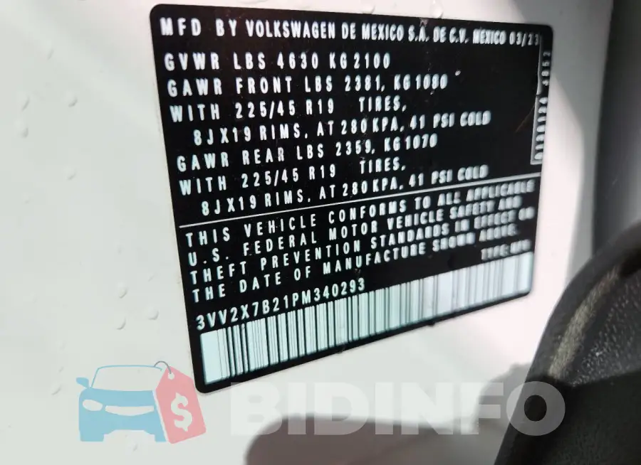 3VV2X7B21PM340293 Photo# 13