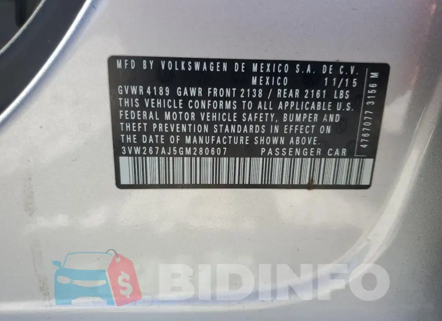 3VW267AJ5GM280607 Photo# 12