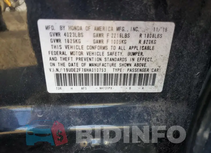 19UDE2F76HA010753 Photo# 12
